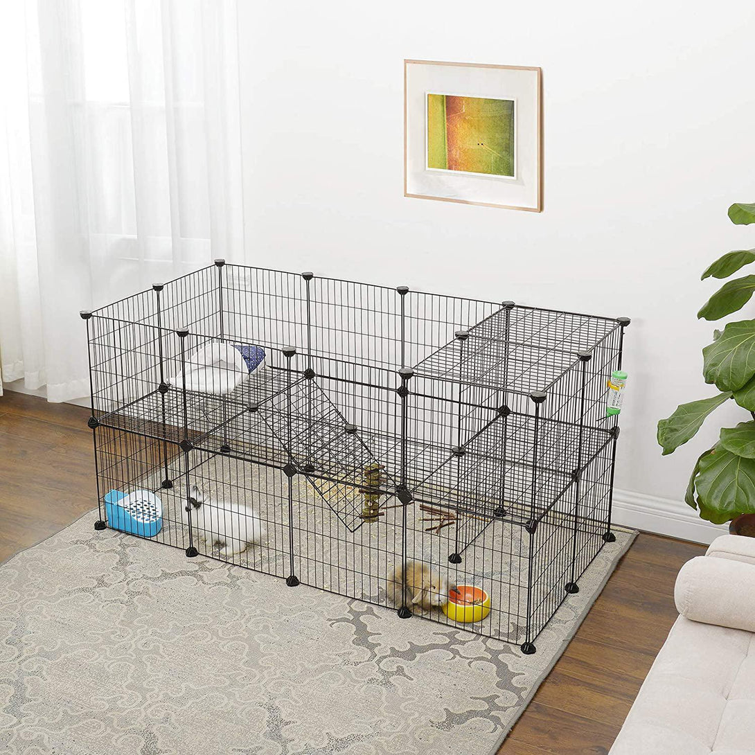 SONGMICS 2-poschodová kovová ohrádka pre domáce zvieratá, prispôsobiteľná-Vashome.sk