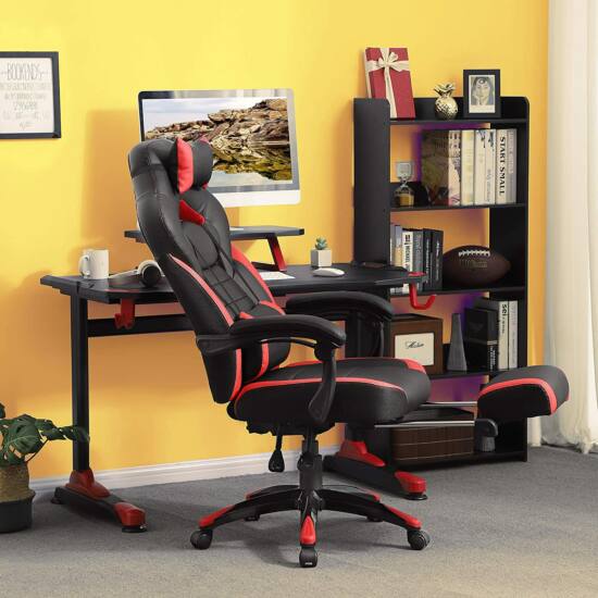 SONGMICS Gamer stolička, kancelárska stolička s opierkou nôh, polohovateľná opierka hlavy, bedrová opierka-Vashome.sk