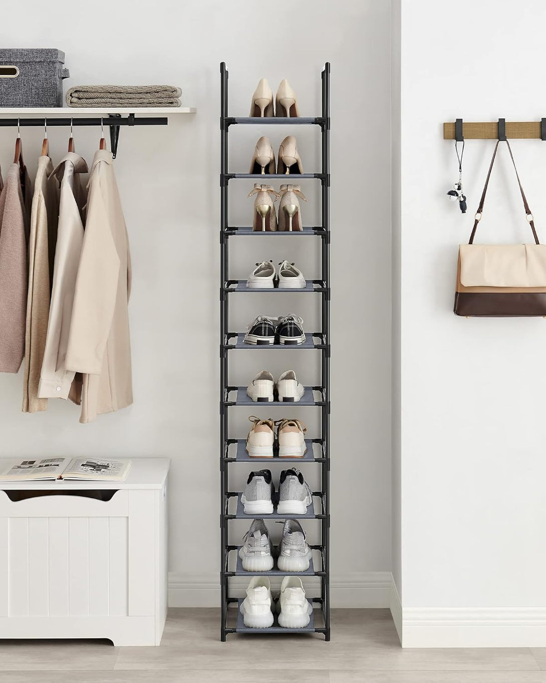 10-úrovňový stojan na topánky, botník, priestorovo úsporný, 33 x 33 x 173 cm, sivý-Vashome.sk