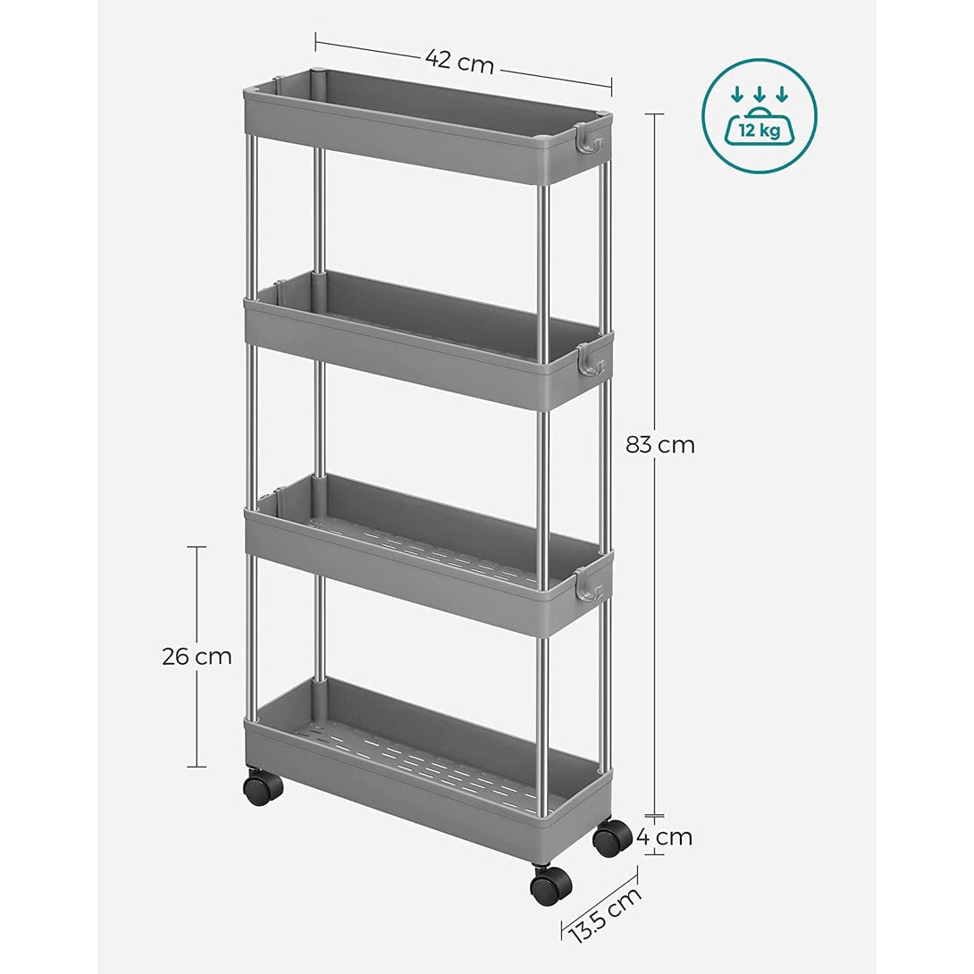 SONGMICS 4-úrovňový úzky úložný vozík, 40 x 86 x 13 cm, sivý-Vashome.sk