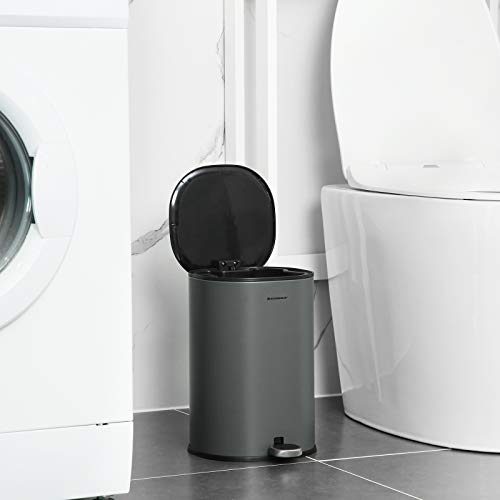 Rubbish Bin, 5 L Bathroom Bin, Steel Pedal Bin, with Inner Bucket, Soft-Close Lid, and Handle, for Bathroom, Toilet, Grey and Black LTB14GS-Vashome.sk