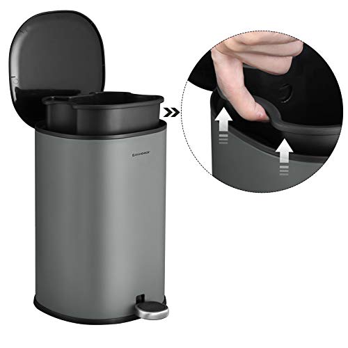 Rubbish Bin, 5 L Bathroom Bin, Steel Pedal Bin, with Inner Bucket, Soft-Close Lid, and Handle, for Bathroom, Toilet, Grey and Black LTB14GS-Vashome.sk