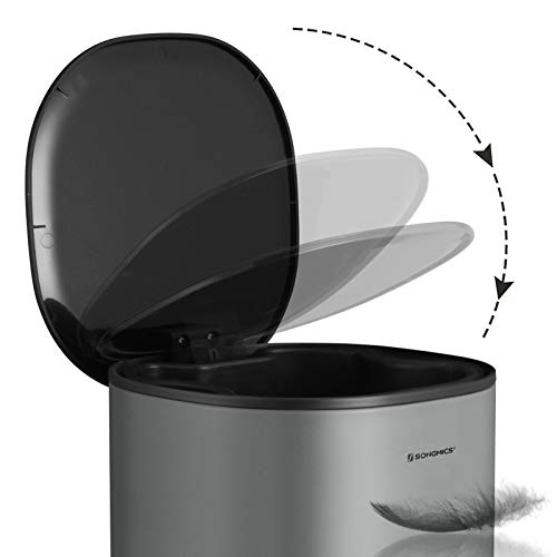 Rubbish Bin, 5 L Bathroom Bin, Steel Pedal Bin, with Inner Bucket, Soft-Close Lid, and Handle, for Bathroom, Toilet, Grey and Black LTB14GS-Vashome.sk