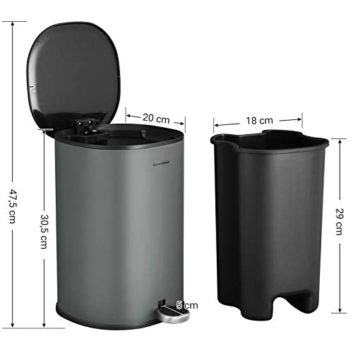 Rubbish Bin, 5 L Bathroom Bin, Steel Pedal Bin, with Inner Bucket, Soft-Close Lid, and Handle, for Bathroom, Toilet, Grey and Black LTB14GS-Vashome.sk