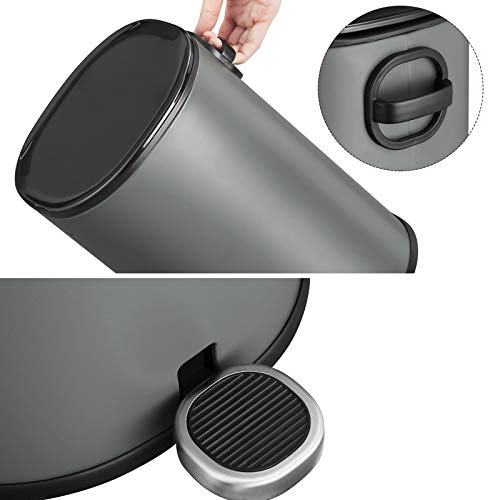 Rubbish Bin, 5 L Bathroom Bin, Steel Pedal Bin, with Inner Bucket, Soft-Close Lid, and Handle, for Bathroom, Toilet, Grey and Black LTB14GS-Vashome.sk
