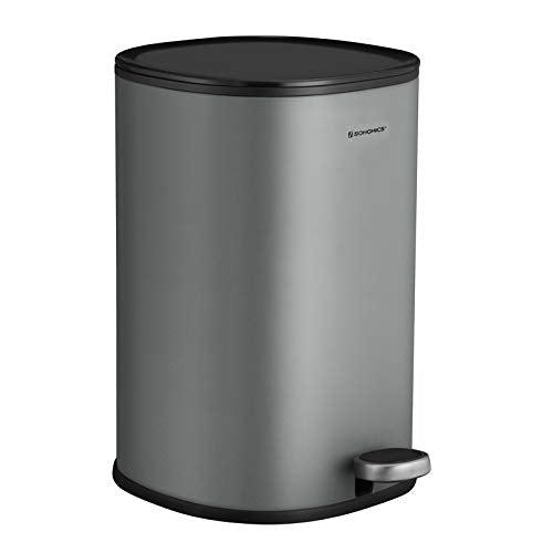 Rubbish Bin, 5 L Bathroom Bin, Steel Pedal Bin, with Inner Bucket, Soft-Close Lid, and Handle, for Bathroom, Toilet, Grey and Black LTB14GS-Vashome.sk