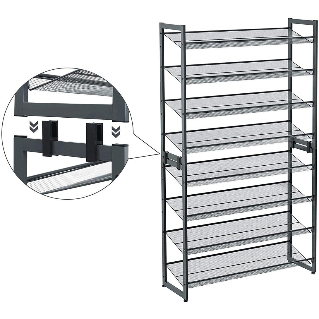 SONGMICS 8-úrovňový stojan na topánky, botník, stohovateľný, 92,5 x 30,7 x 163,5 cm, šedý-Vashome.sk