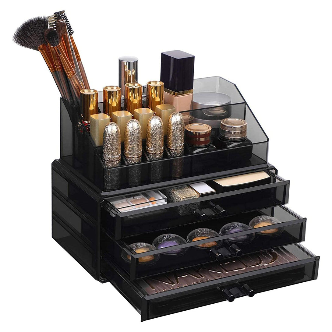 SONGMICS Akrylový organizér na kozmetiku Organizér na make-up so 6 zásuvkami, transparentný čierny