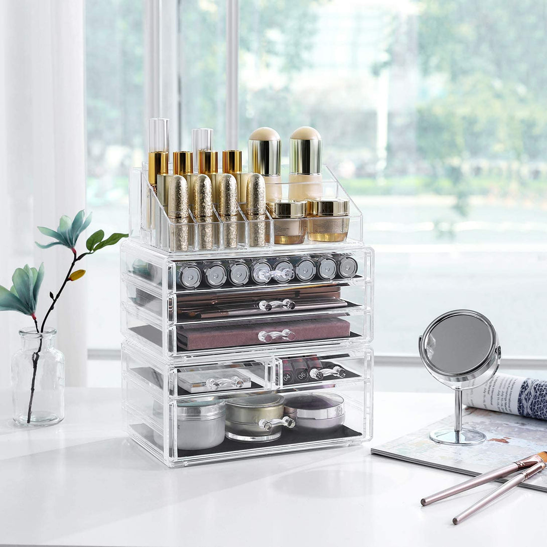 Akrylový organizér na make-up, stohovateľný kozmetický box, so 6 zásuvkami, priehľadný | SONGMICS-Vashome.sk
