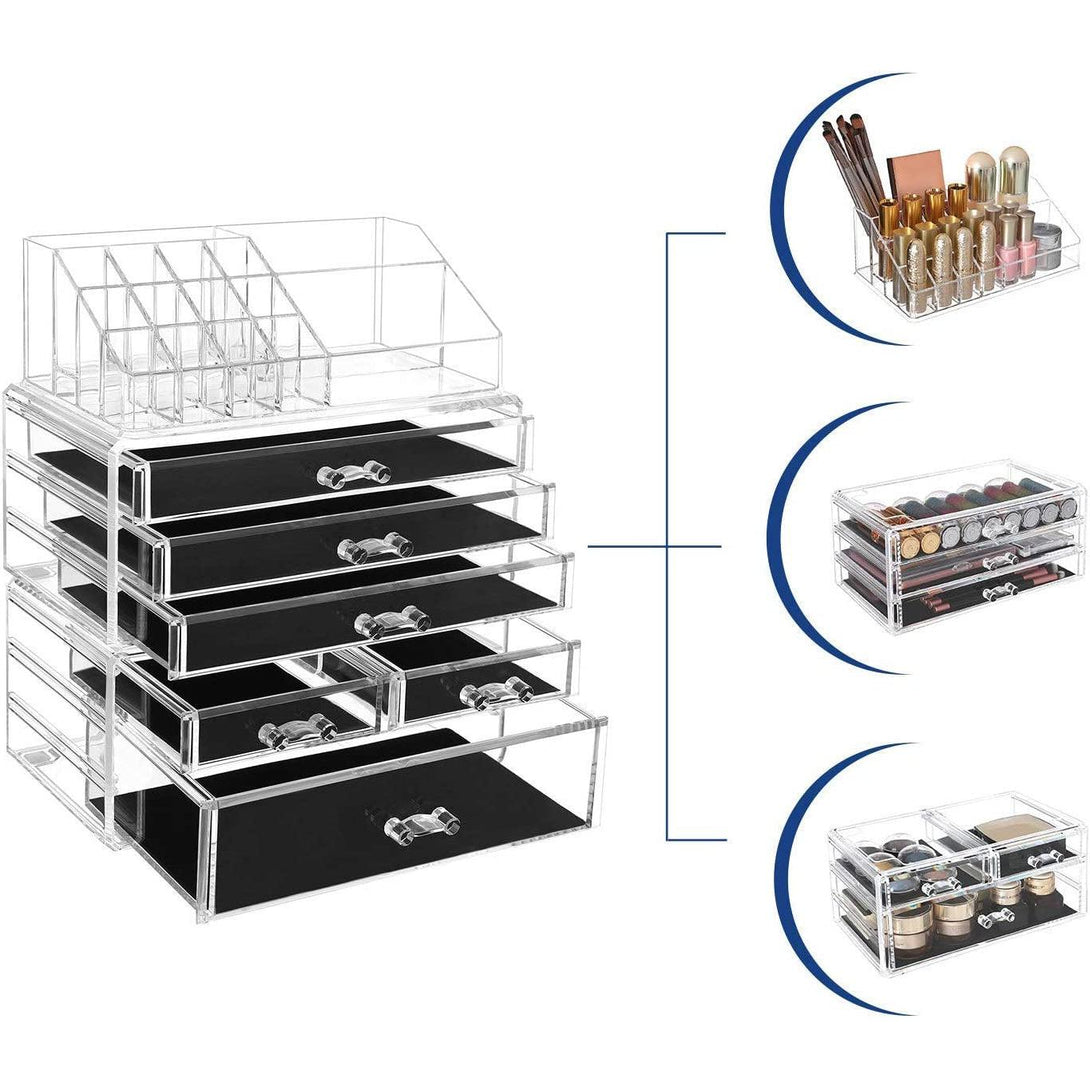 Akrylový organizér na make-up, stohovateľný kozmetický box, so 6 zásuvkami, priehľadný | SONGMICS-Vashome.sk