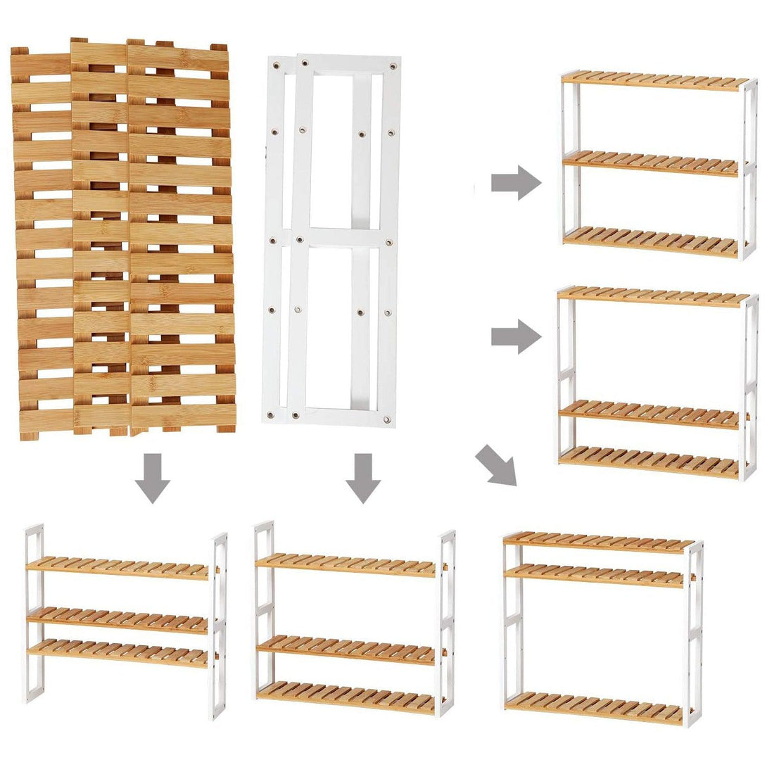 Bambusový 3-úrovňový regál do kúpeľne, prírodná a biela-Vashome.sk