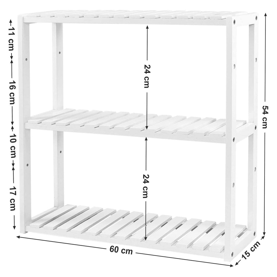 Bambusový 3-úrovňový regál, biela farba | SONGMICS