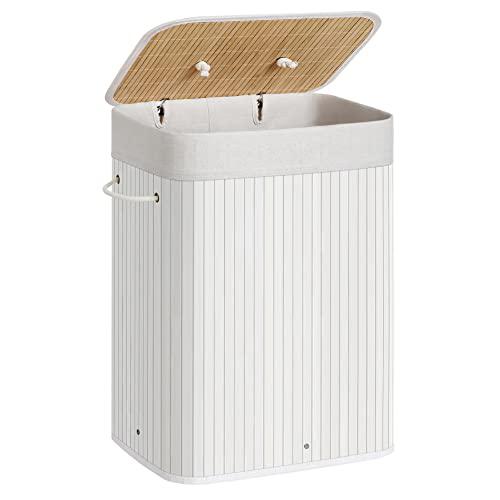 Bamboo Laundry Basket, 72L Foldable Laundry Hamper, Rectangular Storage Hamper with 3 Handles, 40 x 30 x 60 cm, White LCB010W01-Vashome.sk