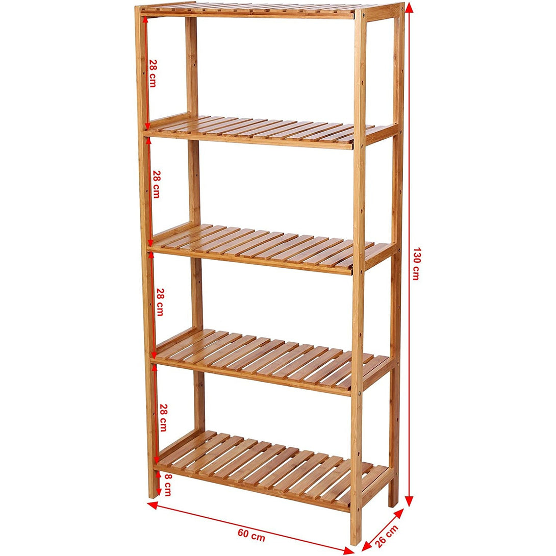 Bambusový regál do kúpeľne s 5 policami, 130 x 60 x 26 cm-Vashome.sk