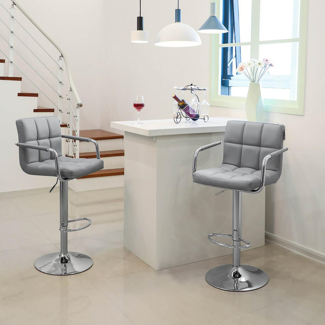 Barová stolička s opierkami na ruky, sada 2 ks, syntetická koža, sivá-Vashome.sk