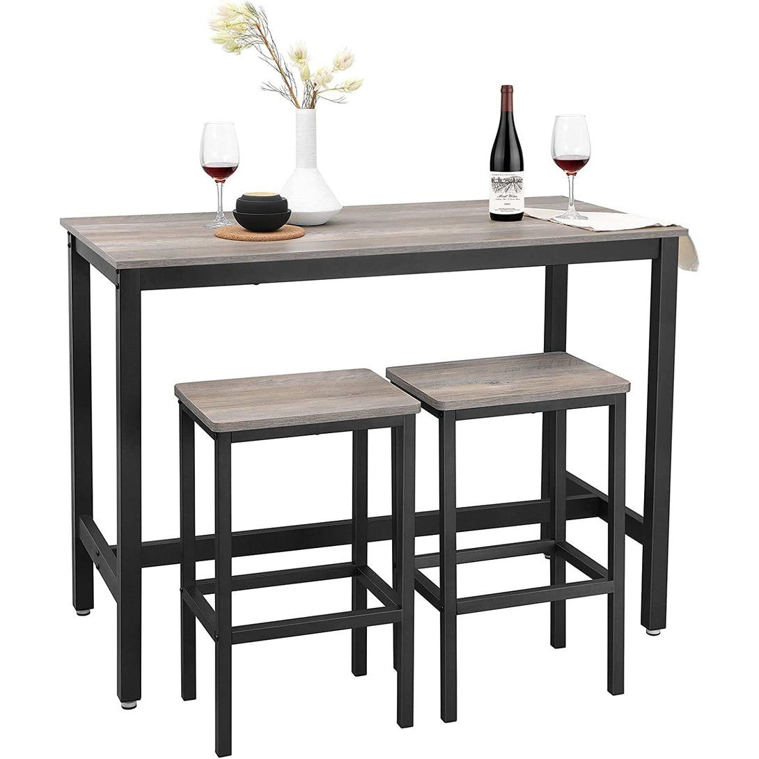 Barový stôl s 2 barovými stoličkami, 120 x 90 x 60 cm, sivá a čierna farba-Vashome.sk