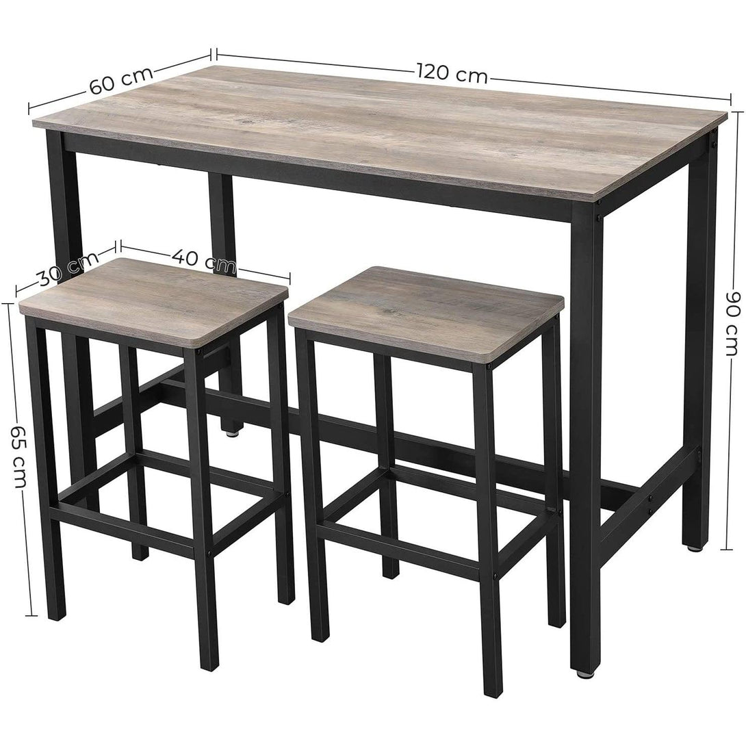 Barový stôl s 2 barovými stoličkami, 120 x 90 x 60 cm, sivá a čierna farba-Vashome.sk