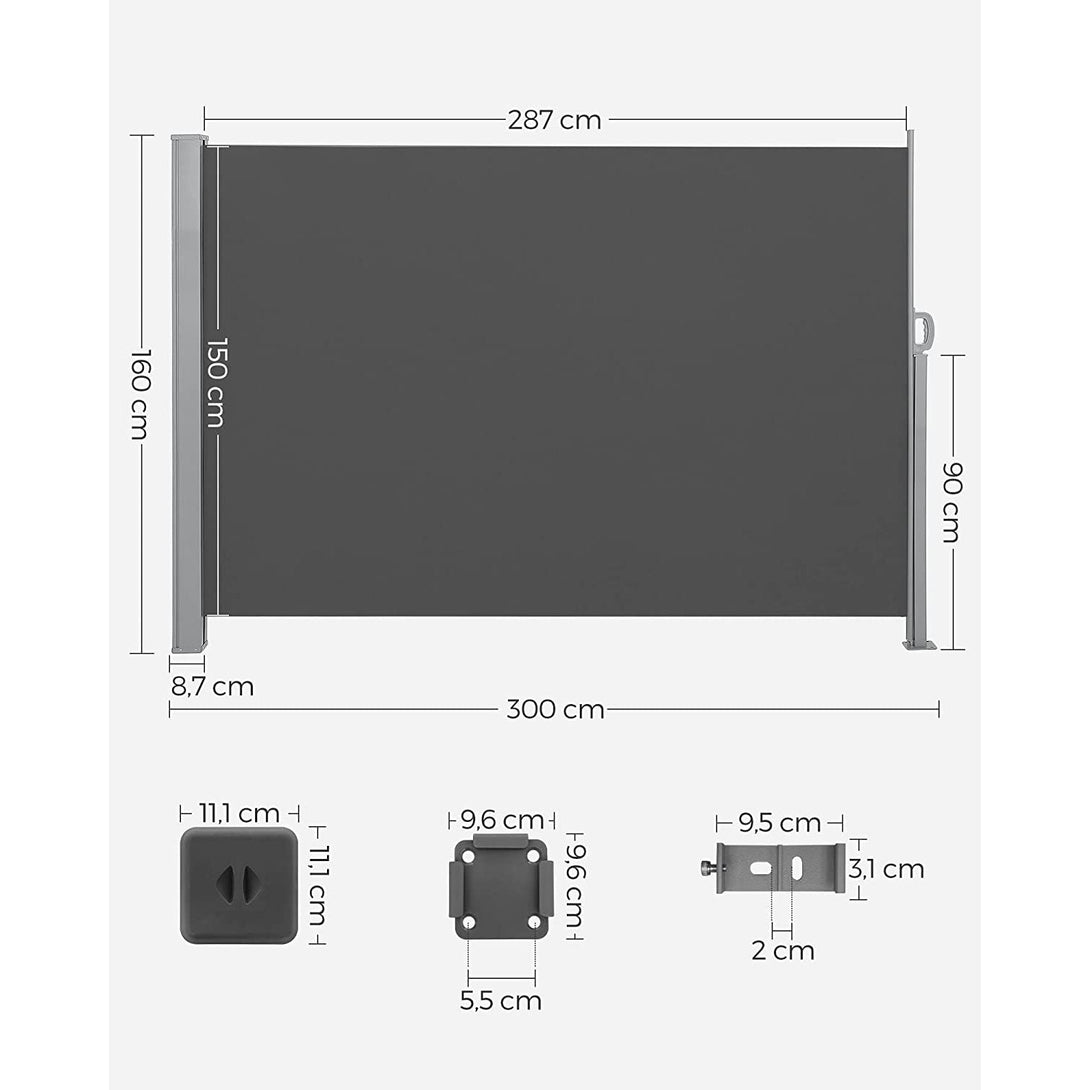 Bočná výsuvná markíza na balkón, terasu a záhradu 300 x 160 cm, dymovo šedá-Vashome.sk