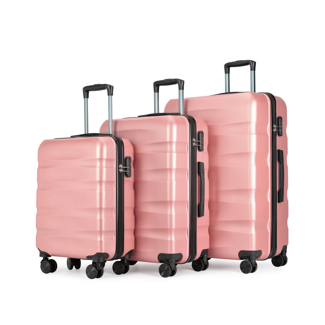 BONTOUR „Wave“ 3-dielna súprava kufrov s dvojitými kolieskami, s TSA zámkom, rose gold-Vashome.sk