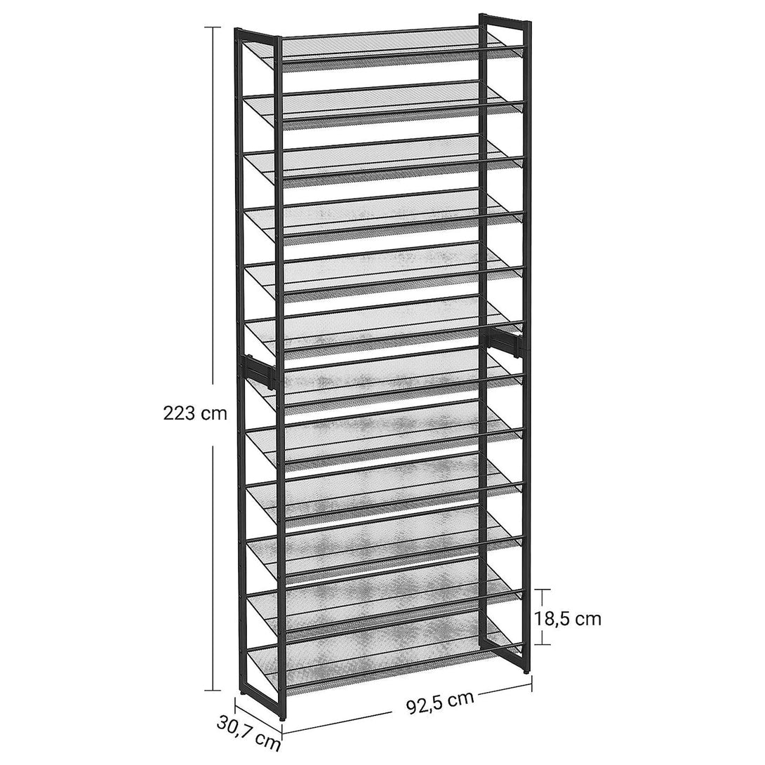 Botník, 12-policový stojan na topánky, pre 48-60 párov topánok, čierny | SONGMICS-Vashome.sk