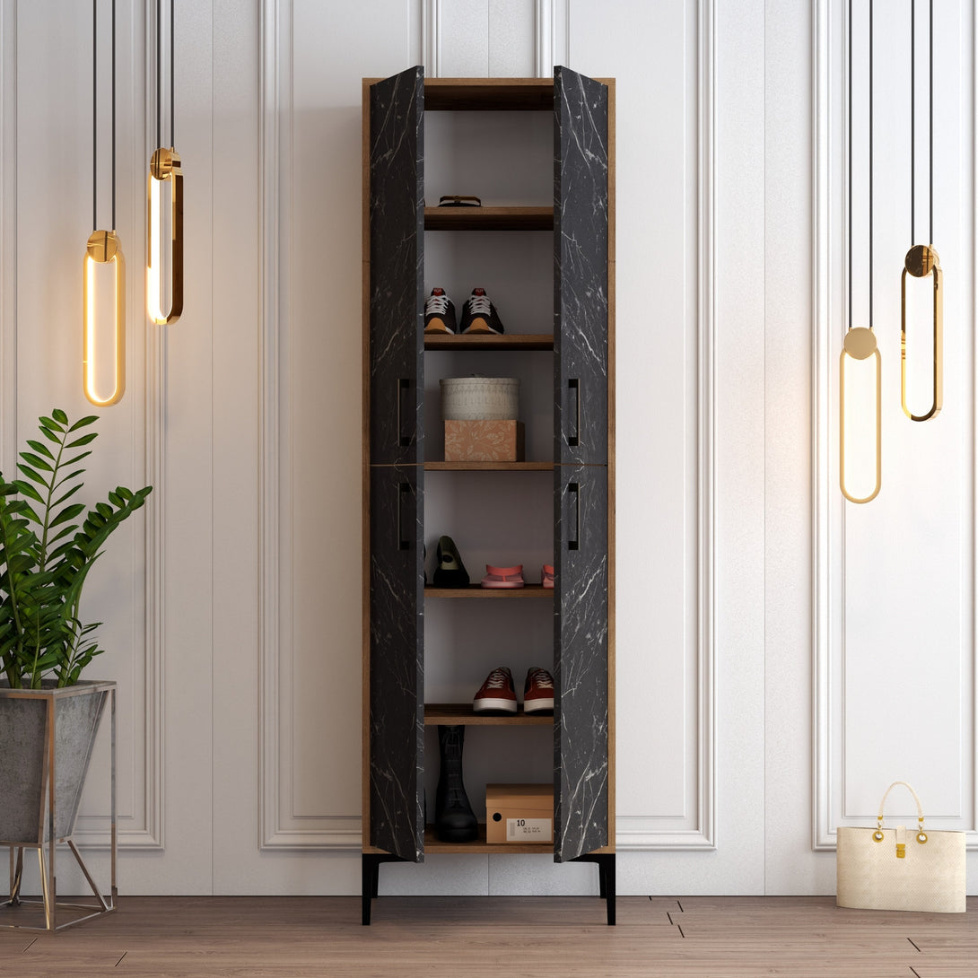 Botník Berlin A - Walnut, Black Marble-Vashome.sk