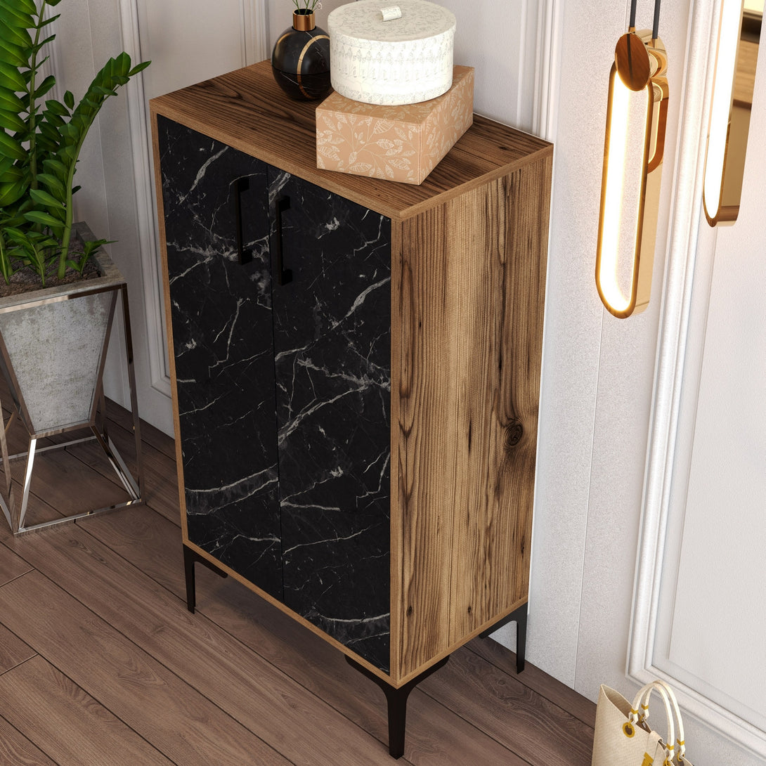 Botník Prag - Walnut, Black Marble-Vashome.sk