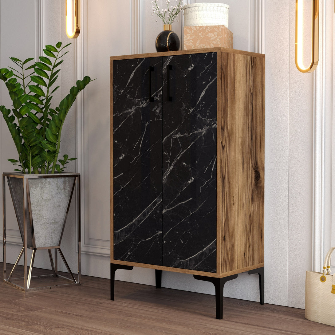 Botník Prag - Walnut, Black Marble-Vashome.sk