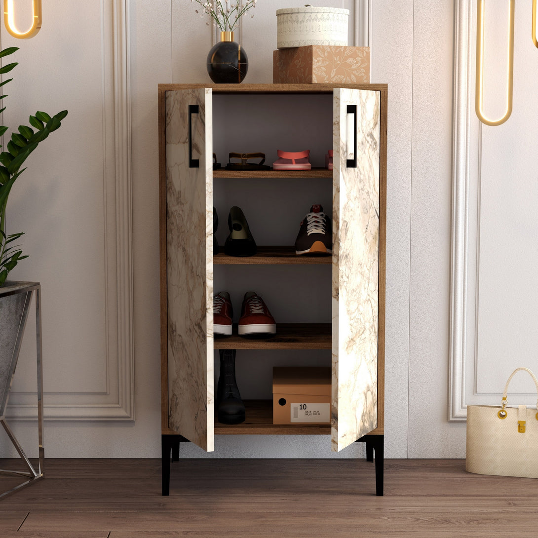 Botník Prag - Walnut, White Marble-Vashome.sk