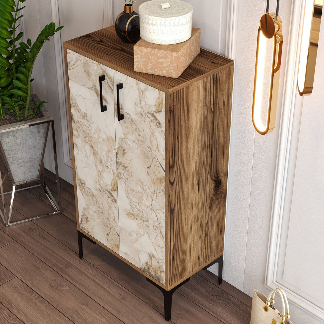 Botník Prag - Walnut, White Marble-Vashome.sk