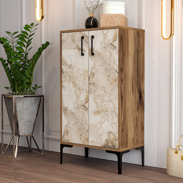 Botník Prag - Walnut, White Marble-Vashome.sk