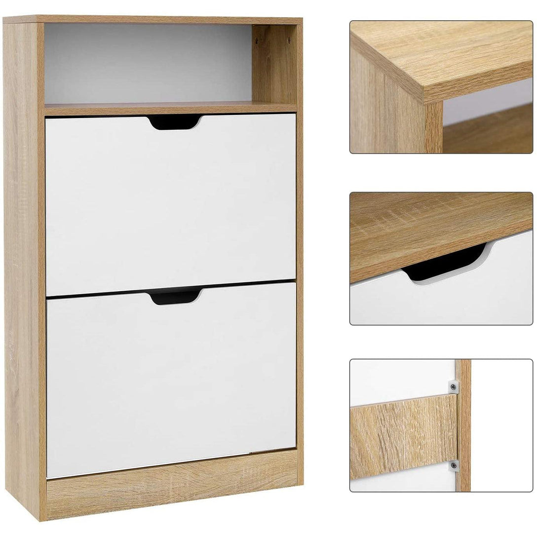 Botník s 2 dvierkami 60 x 24 x 102 cm, biela, prírodná-Vashome.sk