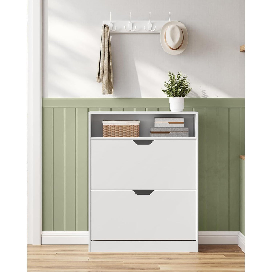 Cipősszekrény 2 billenőajtóval, 3 szintes cipőtartó, 24 x 80 x 102 cm, felhőfehér-Vashome.sk