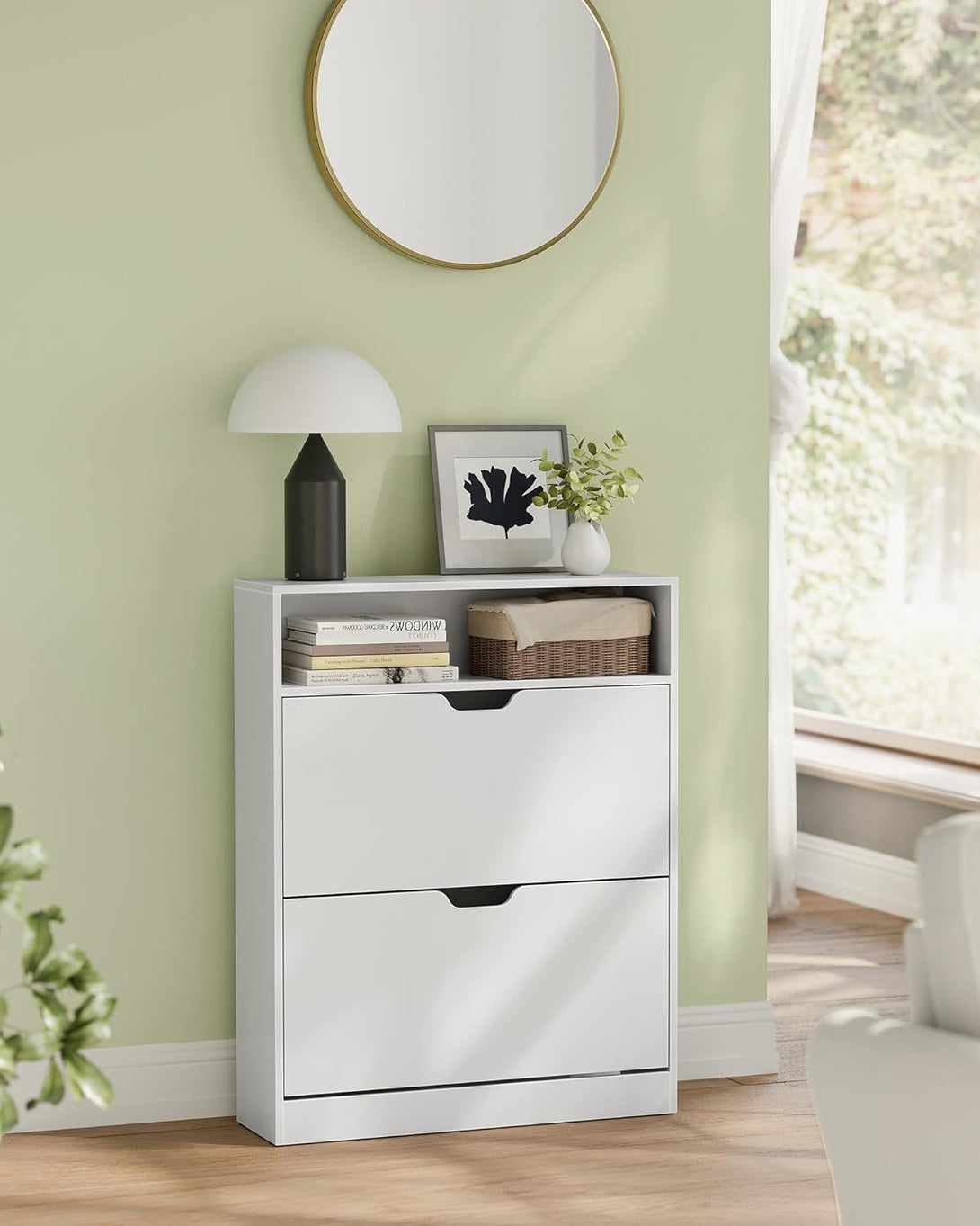 Cipősszekrény 2 billenőajtóval, 3 szintes cipőtartó, 24 x 80 x 102 cm, felhőfehér-Vashome.sk