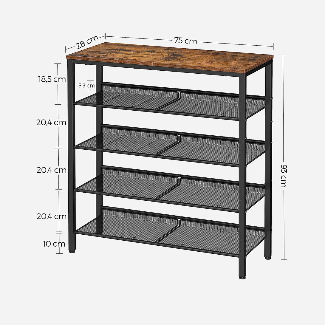 Botník s 5 policami, stojan na topánky, vintage hnedý | VASAGLE