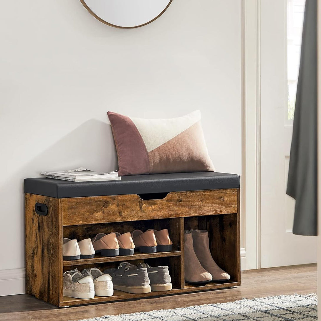 Úložná lavica na topánky s čalúneným sedadlom, rustikálna hnedá-Vashome.sk