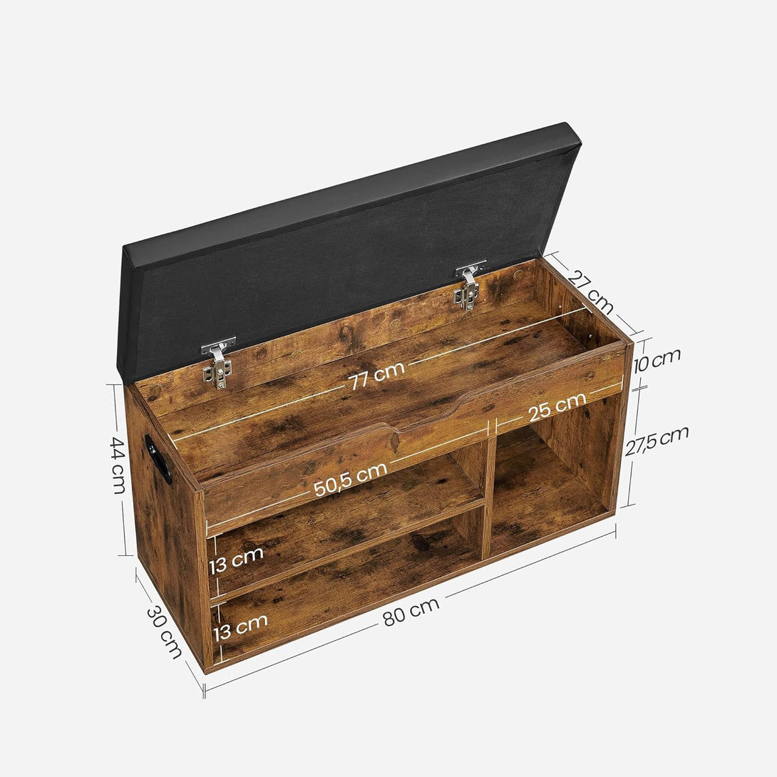 Úložná lavica na topánky s čalúneným sedadlom, rustikálna hnedá-Vashome.sk