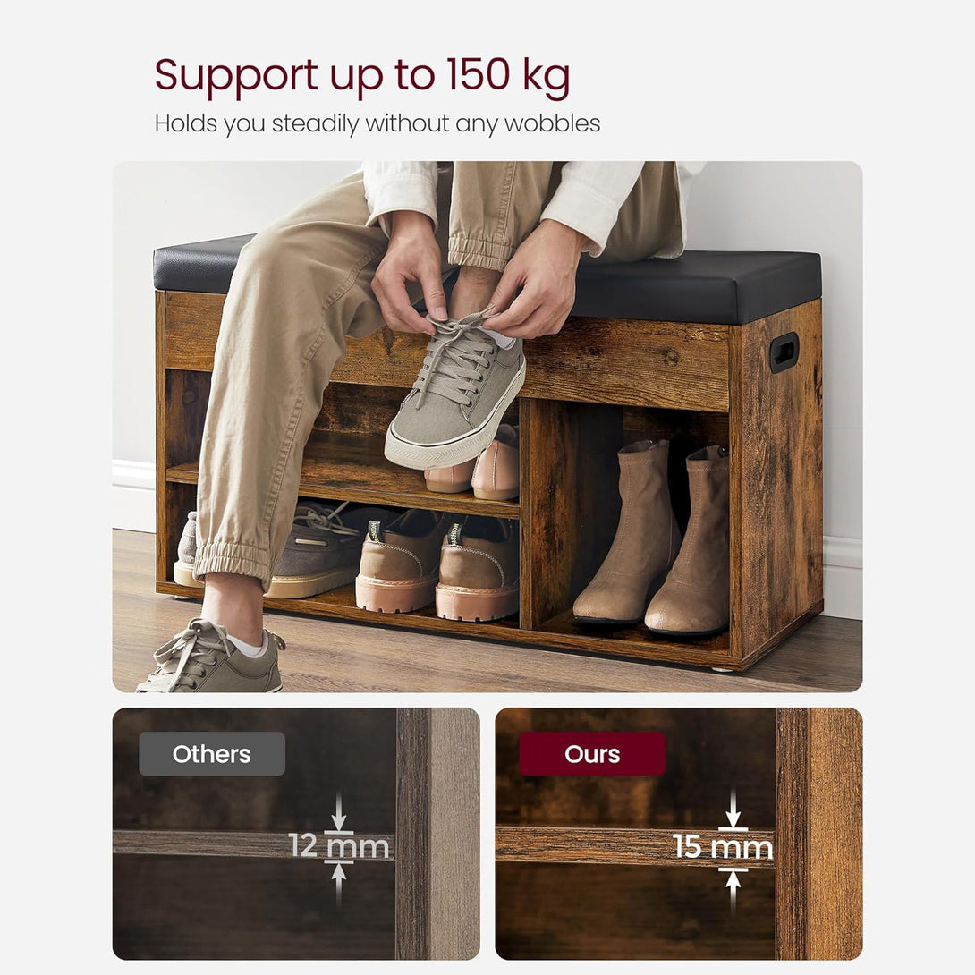 Úložná lavica na topánky s čalúneným sedadlom, rustikálna hnedá-Vashome.sk