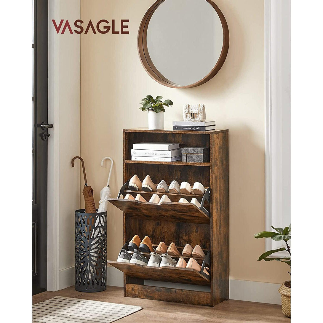 Botník, skrinka na topánky s 2 dvierkami, rustikálny hnedý | VASAGLE-Vashome.sk