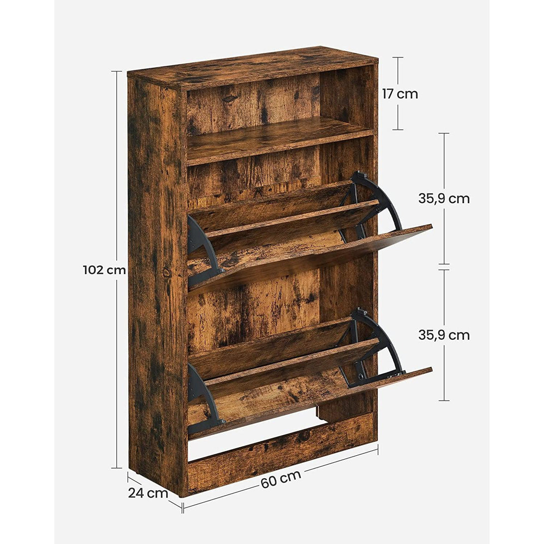 Botník, skrinka na topánky s 2 dvierkami, rustikálny hnedý | VASAGLE-Vashome.sk