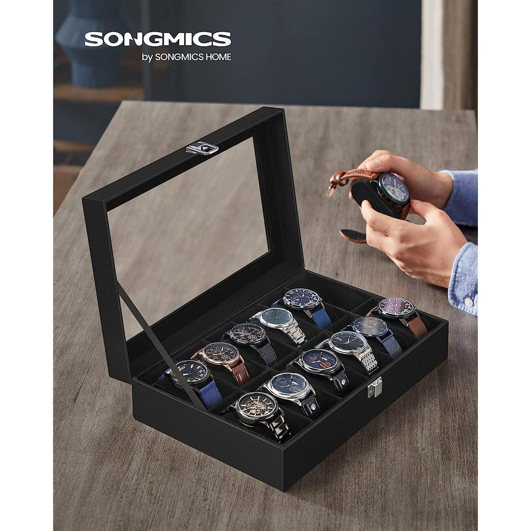 Box na hodinky s 12 priehradkami, čierny | SONGMICS-Vashome.sk