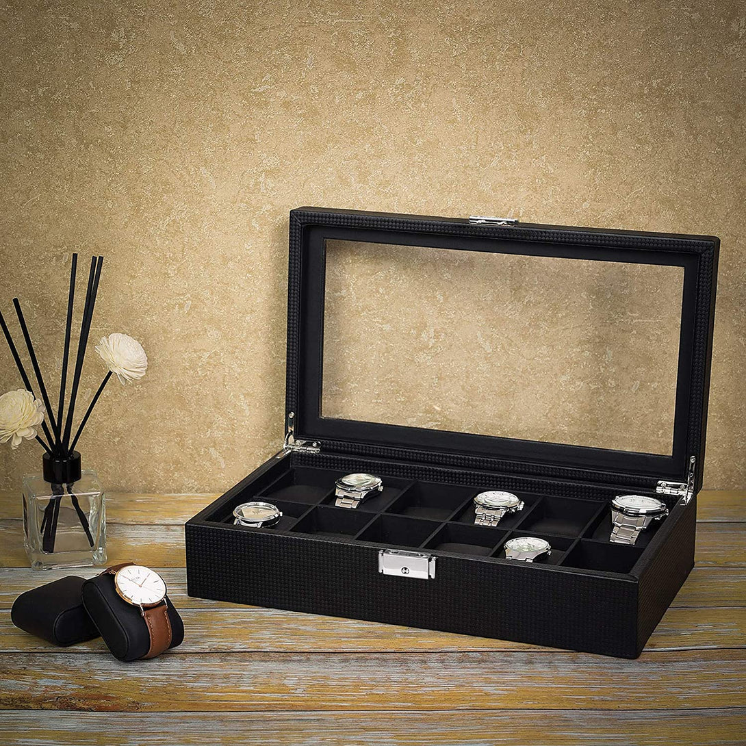SONGMICS  Box na hodinky s 12 priehradkami, čierny-Vashome.sk