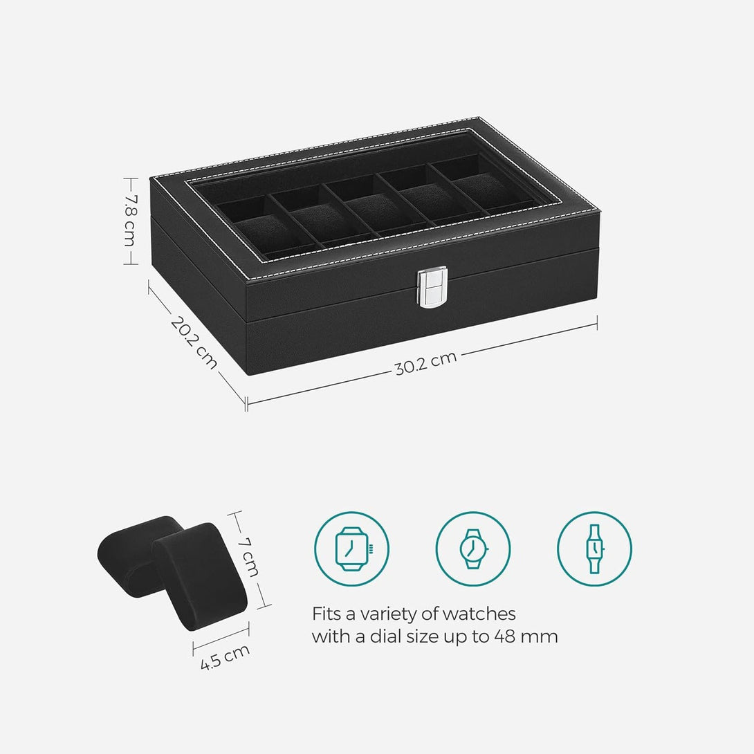 Box na hodinky s 12 priehradkami, čierny | SONGMICS-Vashome.sk