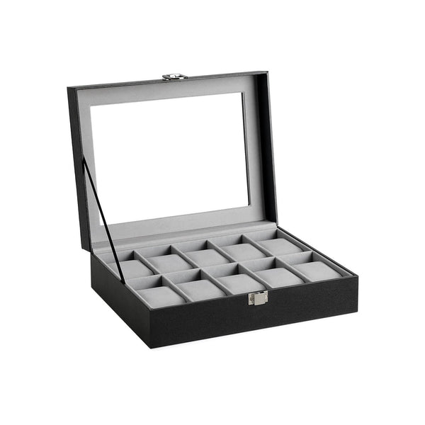 SONGMICS Box na hodinky so skleneným krytom, krabica pre 10 hodiniek 25,4 x 7,8 x 20,2 cm-Vashome.sk
