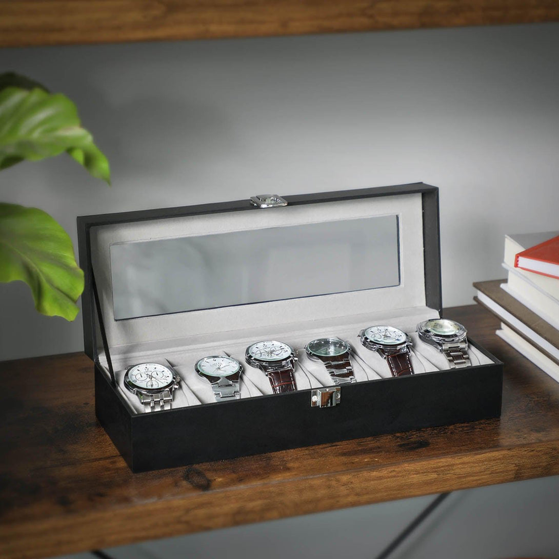 Box na hodinky so skleneným vekom, 30 x 8 x 11,2 cm, čierny-Vashome.sk
