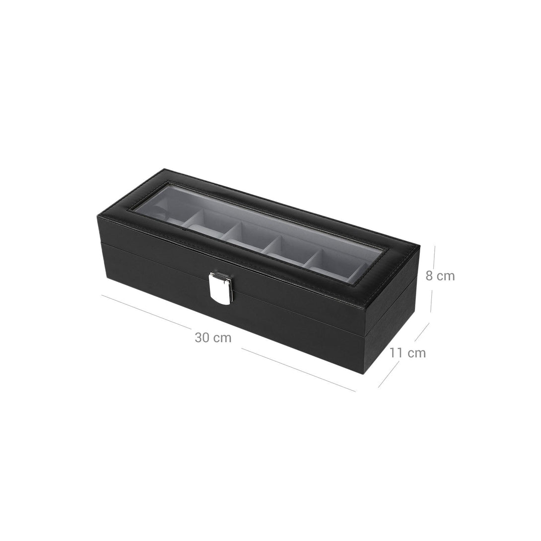 Box na hodinky so skleneným vekom, 30 x 8 x 11,2 cm, čierny-Vashome.sk
