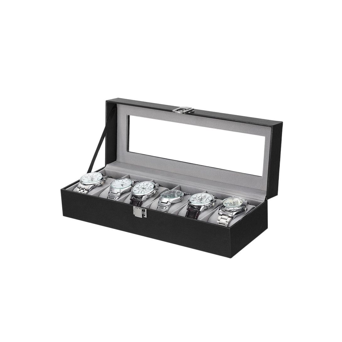 Box na hodinky so skleneným vekom, 30 x 8 x 11,2 cm, čierny-Vashome.sk