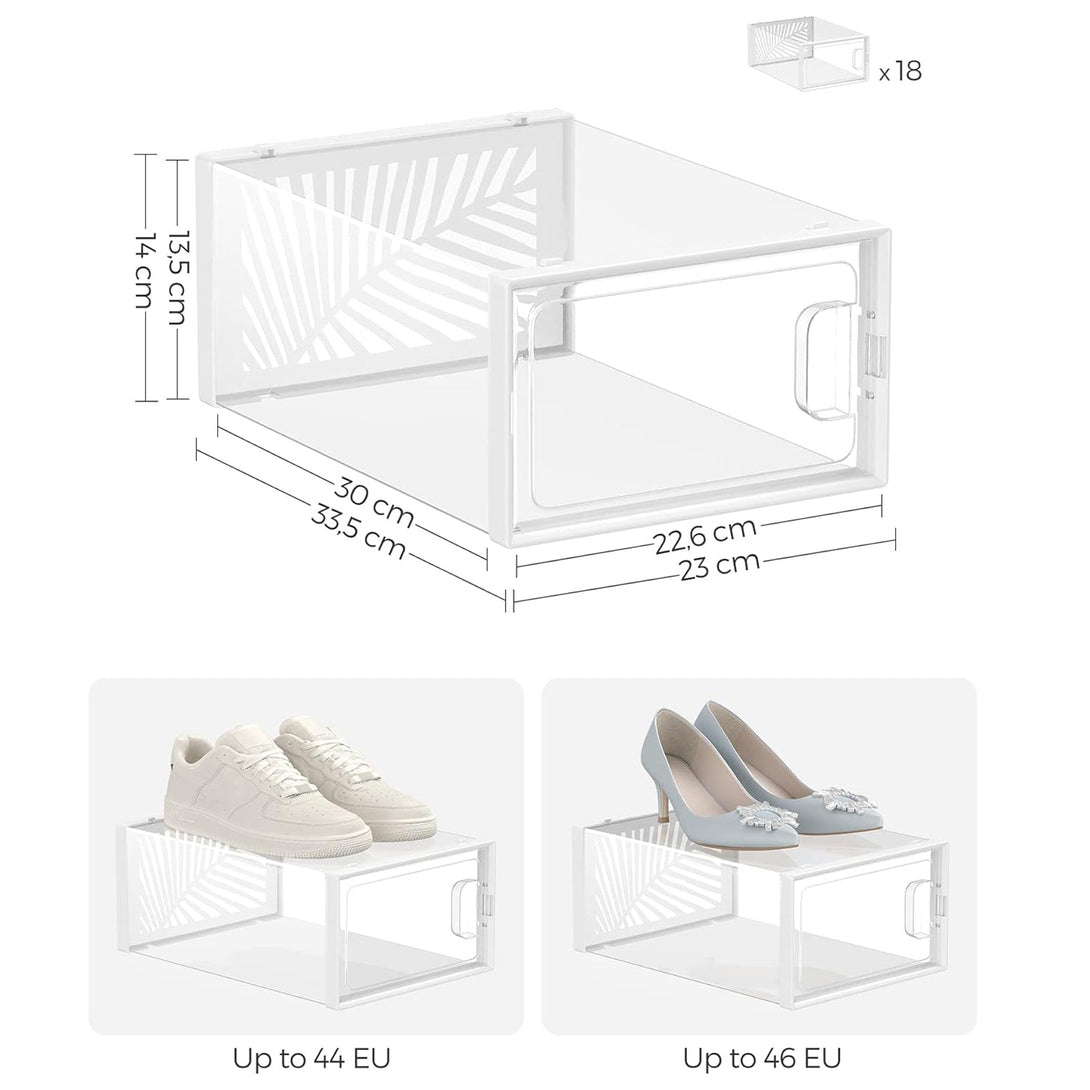 Boxy na topánky, sada 18 kusov, úložný box, stohovateľné, priehľadné a biele | SONGMICS-Vashome.sk