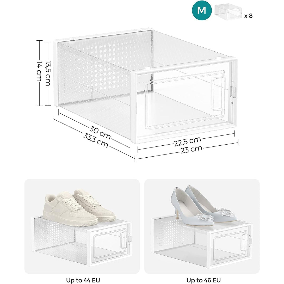 Boxy, plastové krabice na topánky, sada 8 ks stohovateľných organizérov, biele | SONGMICS-Vashome.sk
