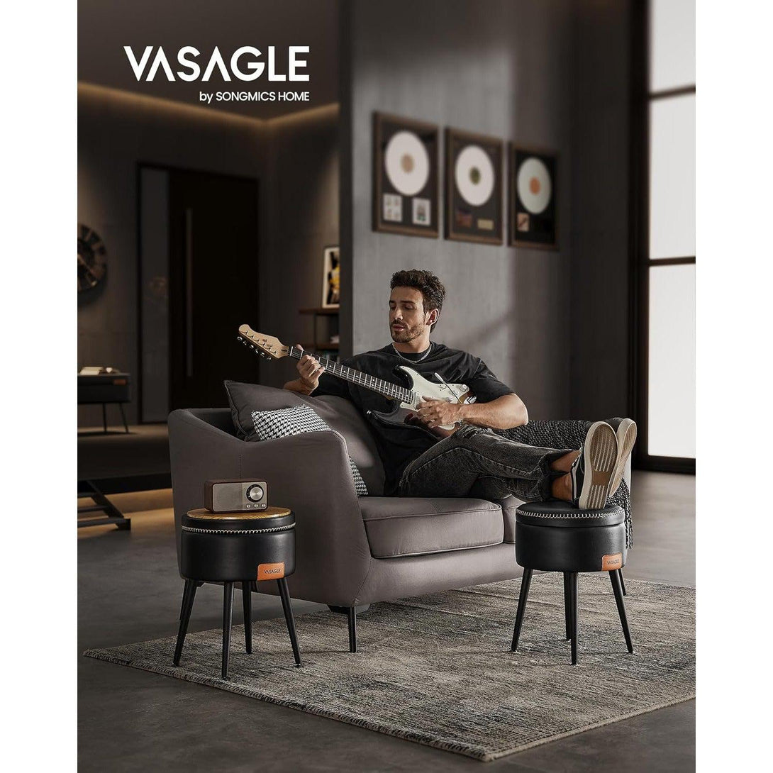 EKHO taburetka, odkladací stolík s úložným priestorom, syntetická koža, čierna | VASAGLE-Vashome.sk