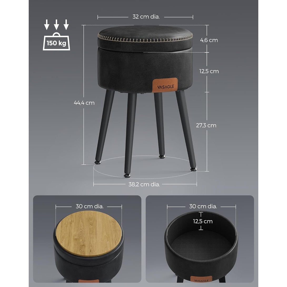 EKHO taburetka, odkladací stolík s úložným priestorom, syntetická koža, čierna | VASAGLE-Vashome.sk